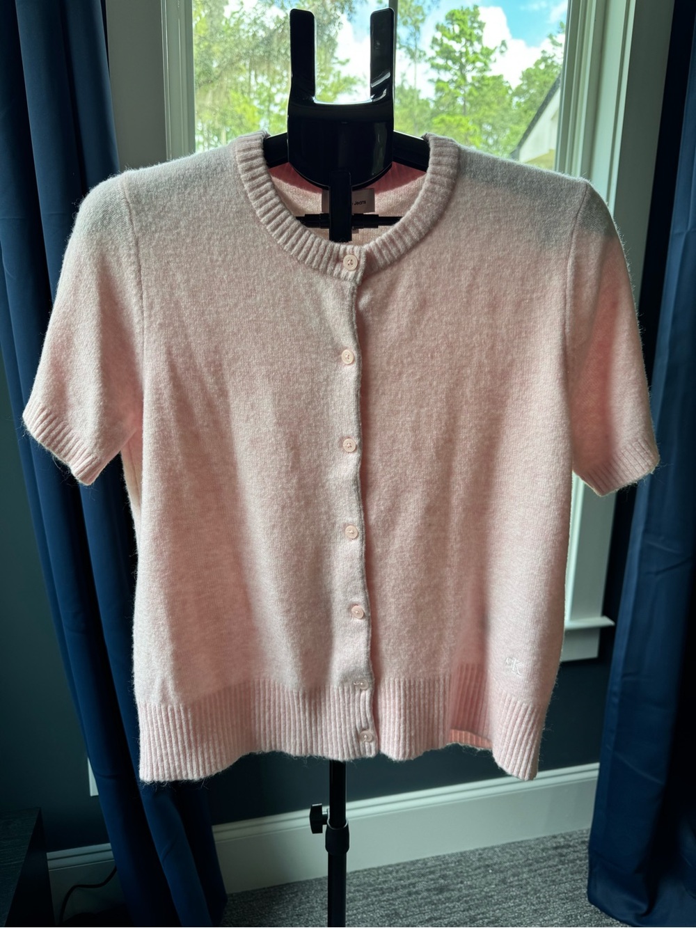 Calvin Klein Light Pink Knit Button Front Short Sleeve Cardigan Size Large